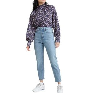 Levi's Blue Mid-Wash High-Rise Button-Fly Wedgie Icon Fit Ankle Jeans Size 25